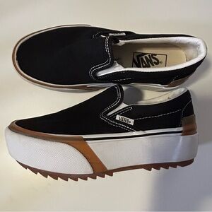 Vans Black and White Slip-On Platform Shoes size 6